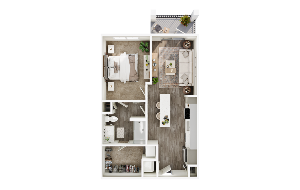 A1 - 1 bedroom floorplan layout with 1 bath and 651 square feet. (3D)