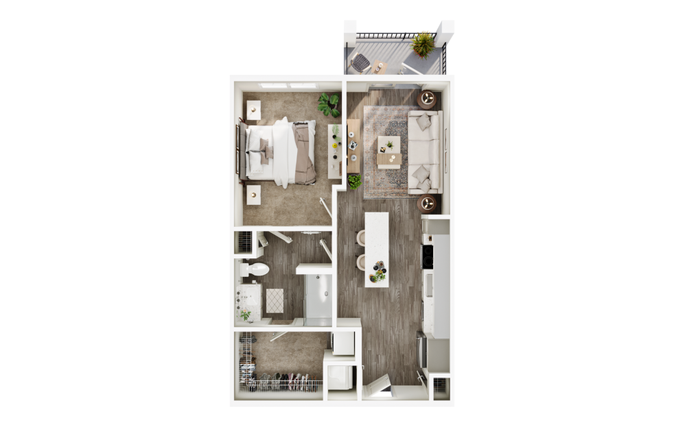 A1 - 1 bedroom floorplan layout with 1 bathroom and 651 square feet (3D)