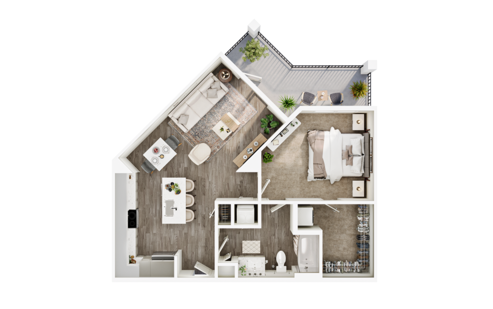 A4 - 1 bedroom floorplan layout with 1 bathroom and 794 square feet (3D)