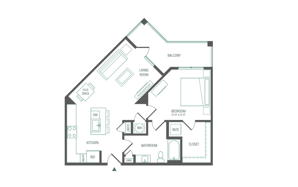 A4 - 1 bedroom floorplan layout with 1 bath and 794 square feet. (2D)